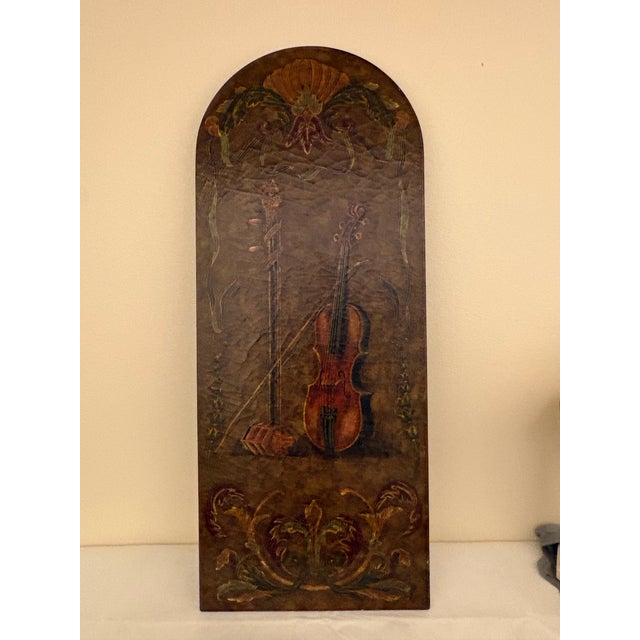 Late 20th Century Themed Crackle Painted Arched Wood Wall Panel - Violin and Huqin For Sale - Image 9 of 10
