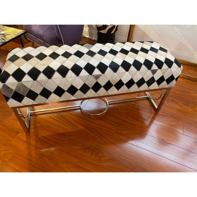 1990s Modern Chrome and Cowhide Bench For Sale - Image 5 of 13