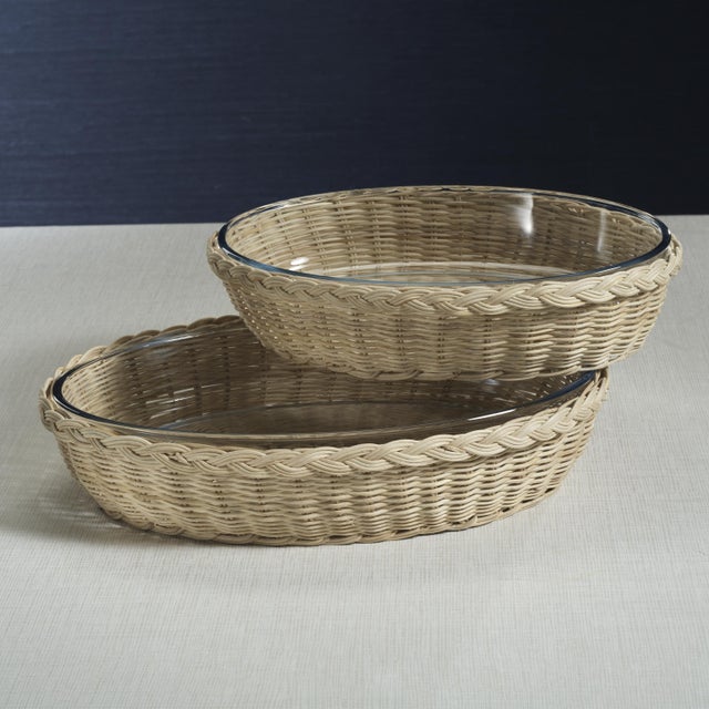 Pyrex The Palmier Oval Pyrex in Rattan Basket, 14.5" x 10.25" x 3.25" For Sale - Image 4 of 7
