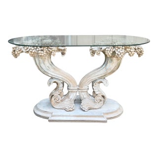 Neo-Classical Style Cerused and Carved Wood Cornucopia Form Console Table For Sale