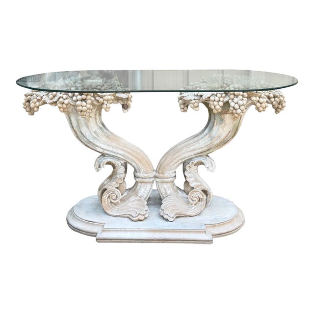 Neo-Classical Style Cerused and Carved Wood Cornucopia Form Console Table For Sale