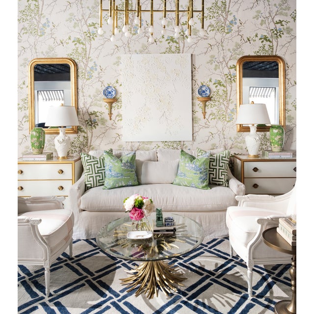 2020s Custom French Armchair in White With Pink Center Stripe For Sale - Image 5 of 5