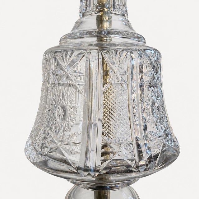 Neoclassical 1970s Neoclassical Cut Crystal and Brass Urn Form Table Lamps (No Shades) – A Pair For Sale - Image 3 of 4