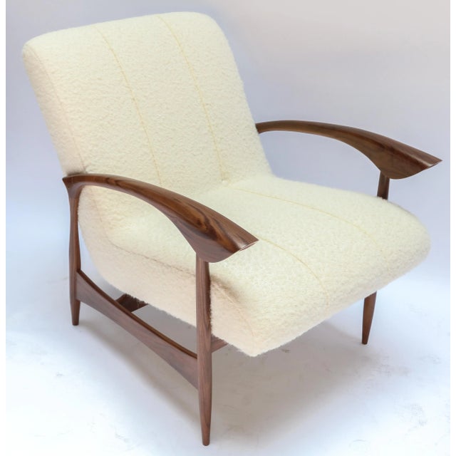 Mid-Century Modern Custom Walnut Armchairs in Ivory Boucle - a Pair For Sale - Image 3 of 11