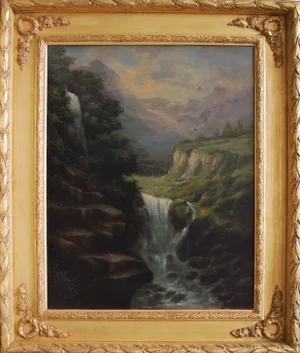 The Waterfall, English School, Italy, Oil on Canvas, Framed
