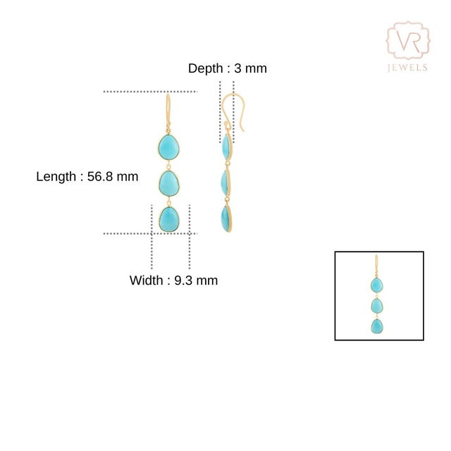 Turquoise 14k Gold Cabochon 11.2 Ct Turquoise Dangle Earrings for Her- A Pair For Sale - Image 8 of 11