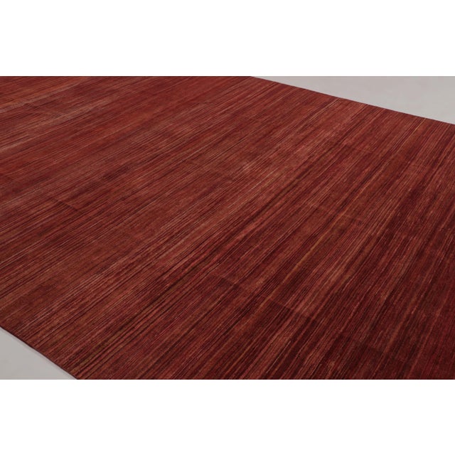 Rug & Kilim Rug & Kilim’s Modern Textural Rug, Rich Burgundy Red Tone-on-Tone Striae For Sale - Image 4 of 8