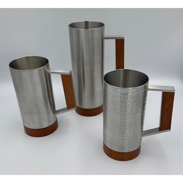 1960s Danish Modern Tiki Era Royal Selangor Pewter & Teak Mug Tankard Steins - Set of 3 For Sale - Image 4 of 9