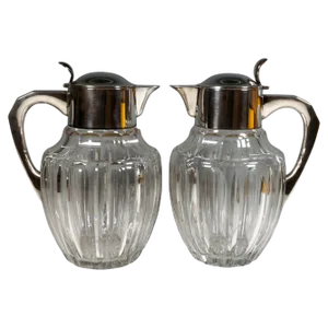 Large Glass Decanters with Silver Mounts from Gebrüder Deyhle, Germany, 1910s, Set of 2