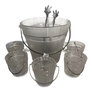 Mid 20th Century Glass Faux Oak Wood Pale Ice Bucket - A Set of 7