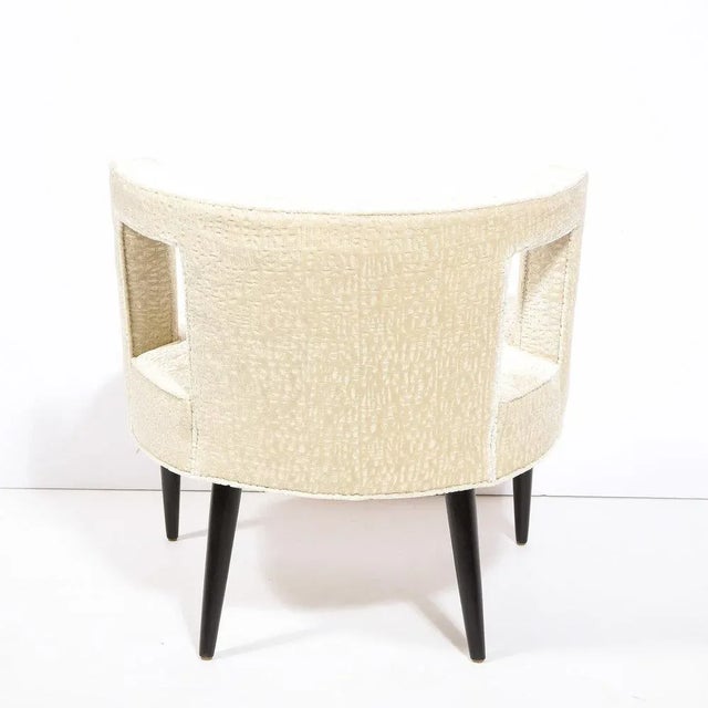 Mid-Century Modern Mid Century Modern Cutout Barrel Back Chair in Pearl Holly Hunt Ecriture Velvet For Sale - Image 3 of 13