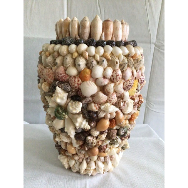 1970s handmade shell art vase.
