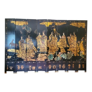 8‑panel Asian Lacquer Folding Screen For Sale