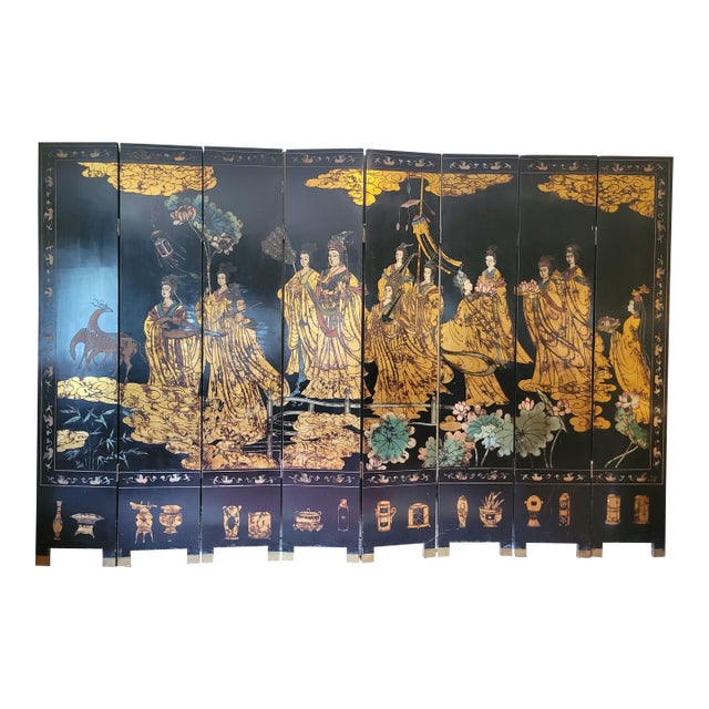 8‑panel Asian Lacquer Folding Screen For Sale