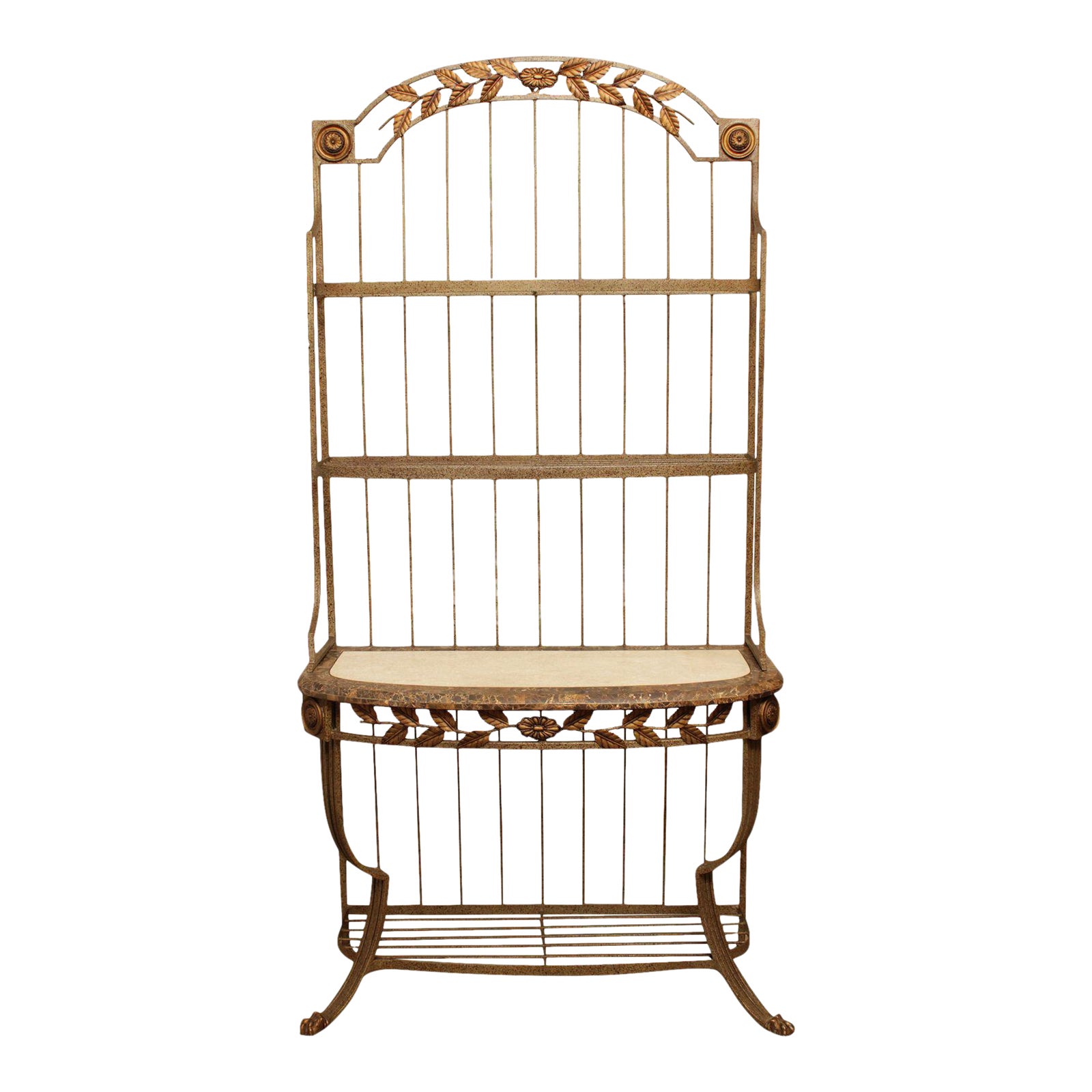 Regency Style Wrought Iron Bakers Rack, Tessellated Marble Chairish