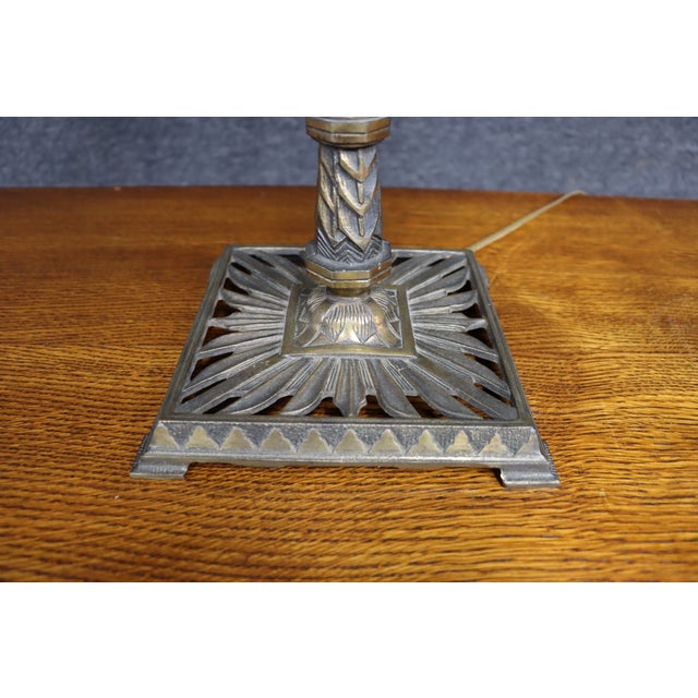 Metal Early 20th Century Art Deco Three-Light Table Lamp With Mica Shade For Sale - Image 7 of 17