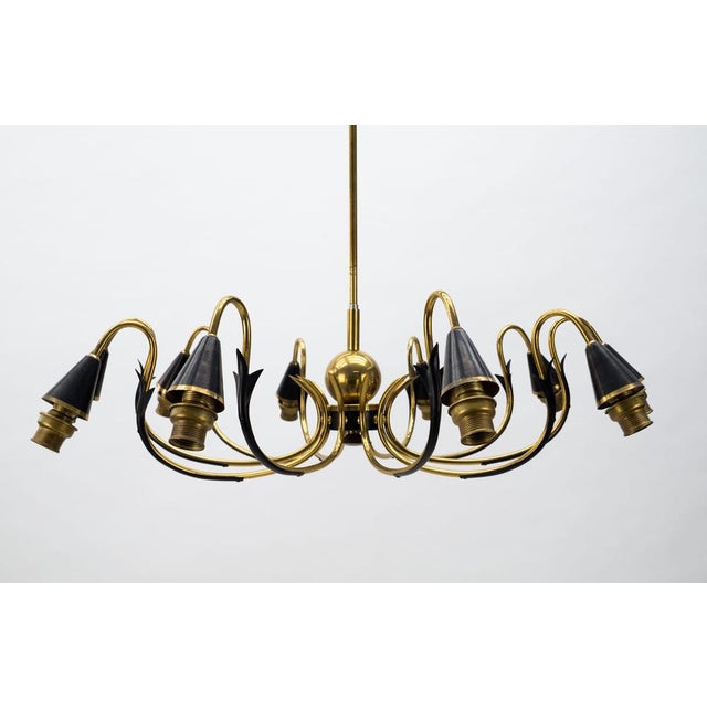 Metal Italian Brass & Glass Sputnik Chandelier with 10 Lights, 1950s For Sale - Image 7 of 15