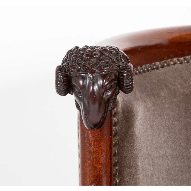 Early 19th Century Pair of French Mahogany Armchairs With Rams Heads Attributed to Jacob Desmalter For Sale - Image 4 of 13