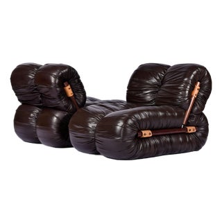 Percival Lafer Mp-116 Modular Lounge Chair Unit Set, Dark Leather, Brazil, 1973 For Sale