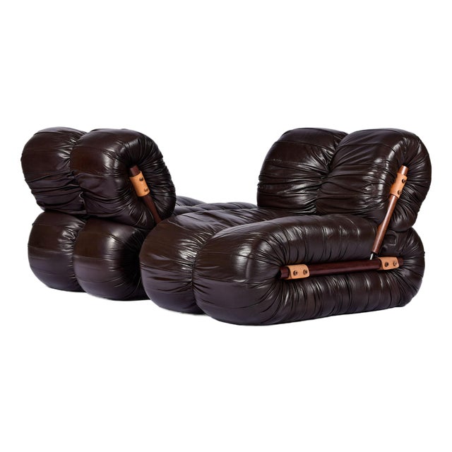 Percival Lafer Mp-116 Modular Lounge Chair Unit Set, Dark Leather, Brazil, 1973 For Sale