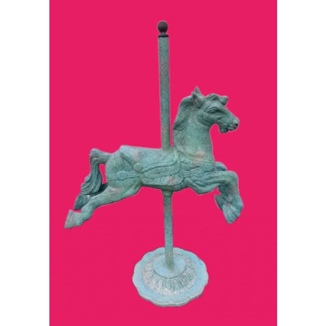 Monumental Carousel Horse Green Patinated Bronze Statue For Sale - Image 9 of 11