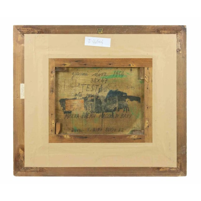 Head is an original contemporary artwork realized by Gianni Dova in 1960. Mixed colored oil and malta painting on canvas....