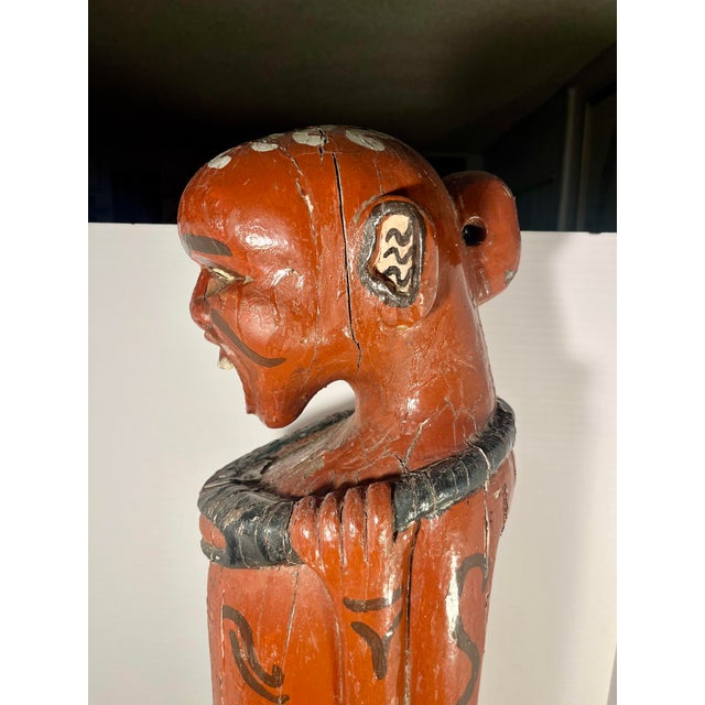Vintage Bali Tribal Figural Carved Wooden Fertility Slit Drum Red Painted 38”h For Sale In Los Angeles - Image 6 of 10