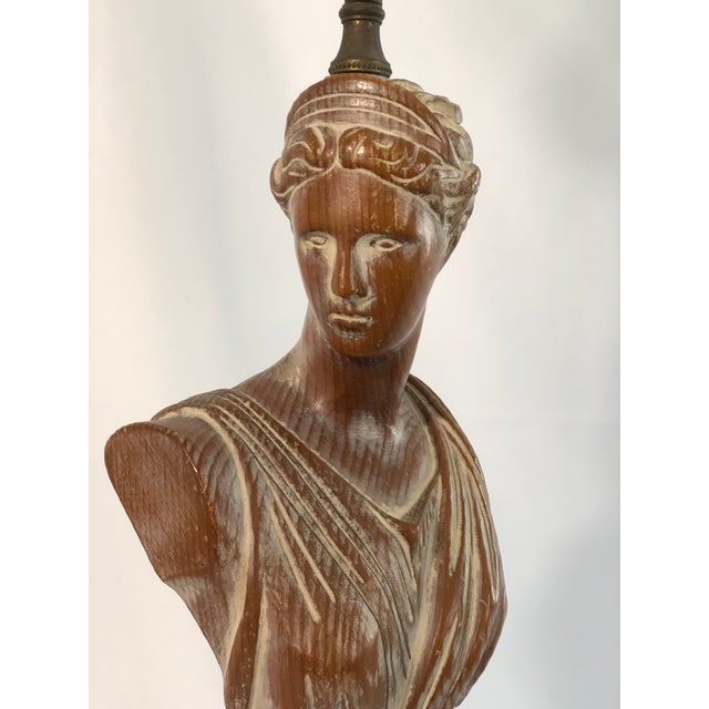 Brown 1940s Cerused Oak Neoclassical Bust Lamps - a Pair For Sale - Image 8 of 10