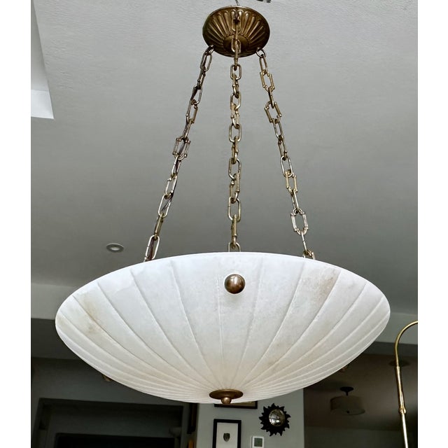Vintage Directoire Style French Alabaster Pendant Chandelier For Sale - Image 4 of 17