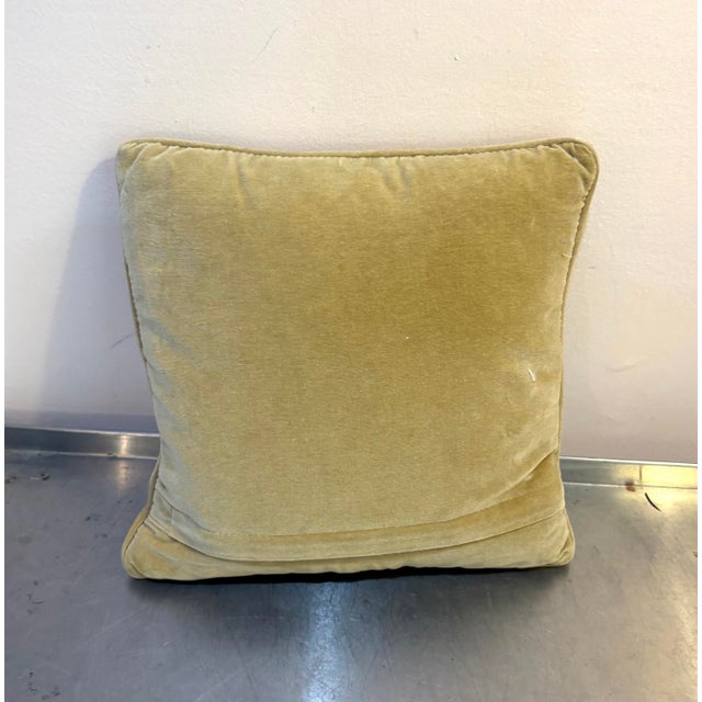 1960s-70s Shih Tzu needlepoint down-filled pillow w/ champagne velvet backing. Excellent condition. Measures 11.5" x 11".