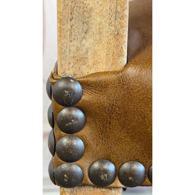 Brown Set of Eight Spanish Colonial Leather Dining Chairs For Sale - Image 8 of 15