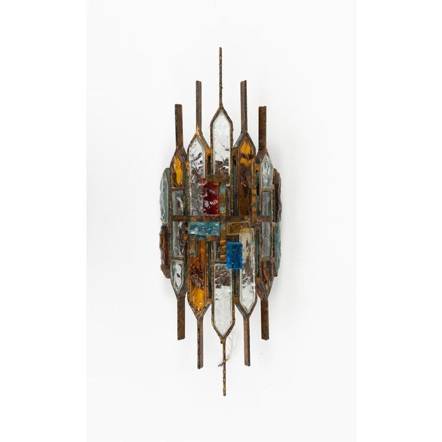 Mid-Century Sconces in Iron and Hammered Glass attributed to Longobard, Italy, 1970s, Set of 2 For Sale - Image 13 of 15