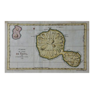 Captain Cook's Exploration of Tahiti 18th C. Hand-Colored Map by Bellin For Sale
