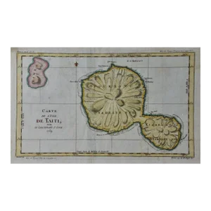 Captain Cook's Exploration of Tahiti 18th C. Hand-Colored Map by Bellin
