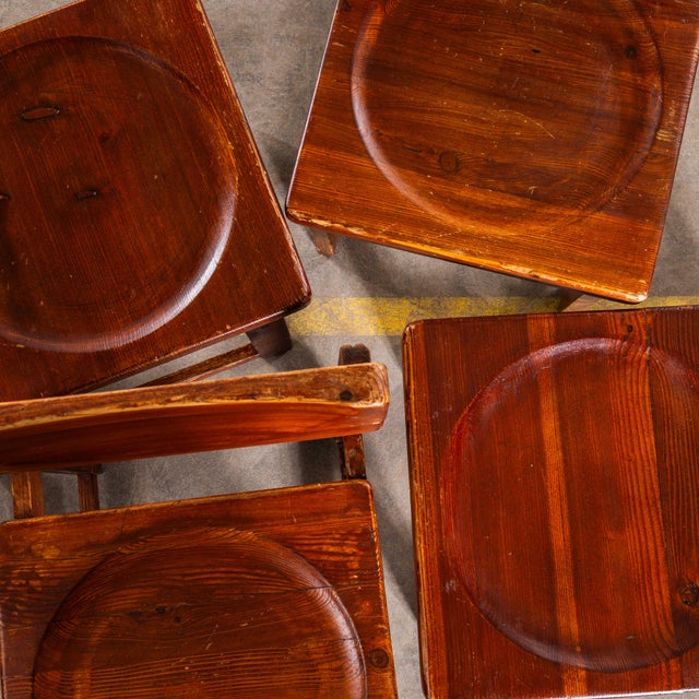 Wood Mid-Century Pitch Pine Cube Dining Chairs, 1950s, Set of 4 For Sale - Image 7 of 10