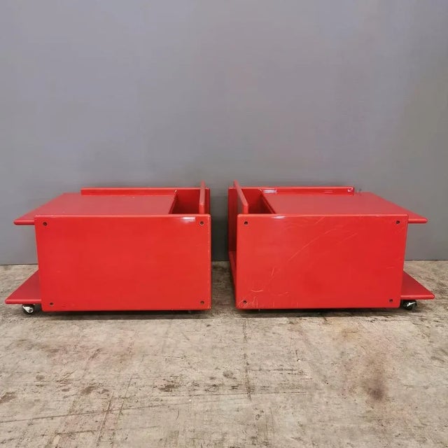Bedside Tables in Rosso Lacqued Wood by Kazuhide Takahama, 1970s, Set of 2 For Sale - Image 3 of 11