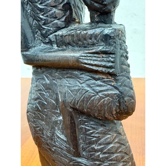 African Hand Carved Wood Mother + Child Sculpture For Sale - Image 11 of 12