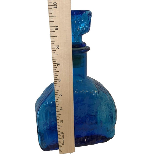 1960s Empoli Cadmium Blue Art Glass Bottle W/Stopper Textured Italian Decanter For Sale In Panama City, FL - Image 6 of 8