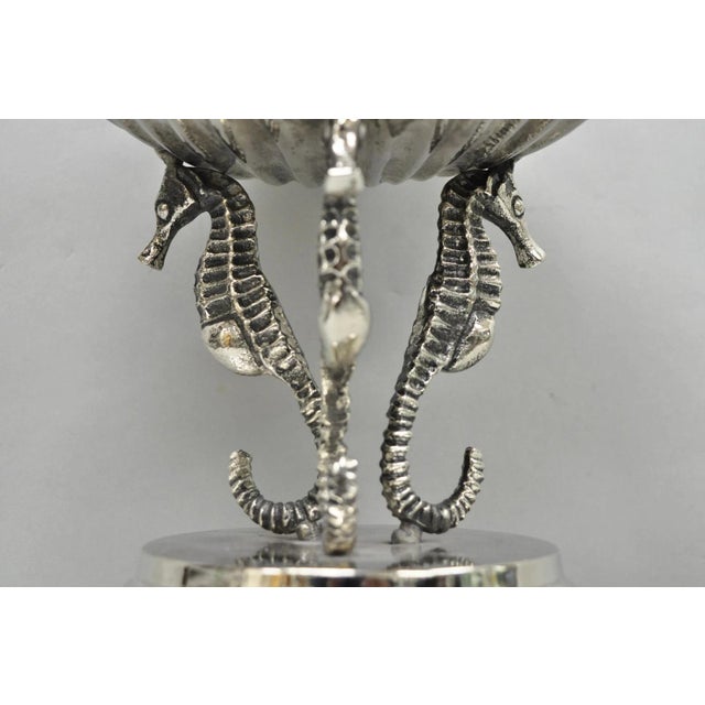 Contemporary Decorative Nautical Silver Plated Seahorse Clamshell Pedestal Compote Candy Dish For Sale In Philadelphia - Image 6 of 13