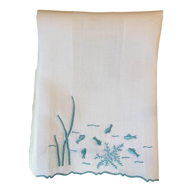 Marghab “Under the Sea” Linen Guest Towel, (Fingertip Size) For Sale