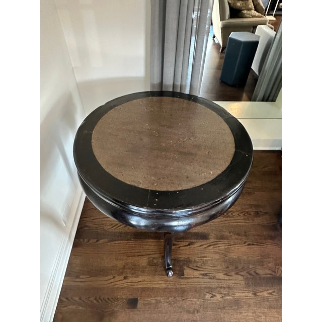 Wood Late 19th Century Asian Marble and Wood Round Side Table — Golden Triangle Chicago Export For Sale - Image 7 of 10