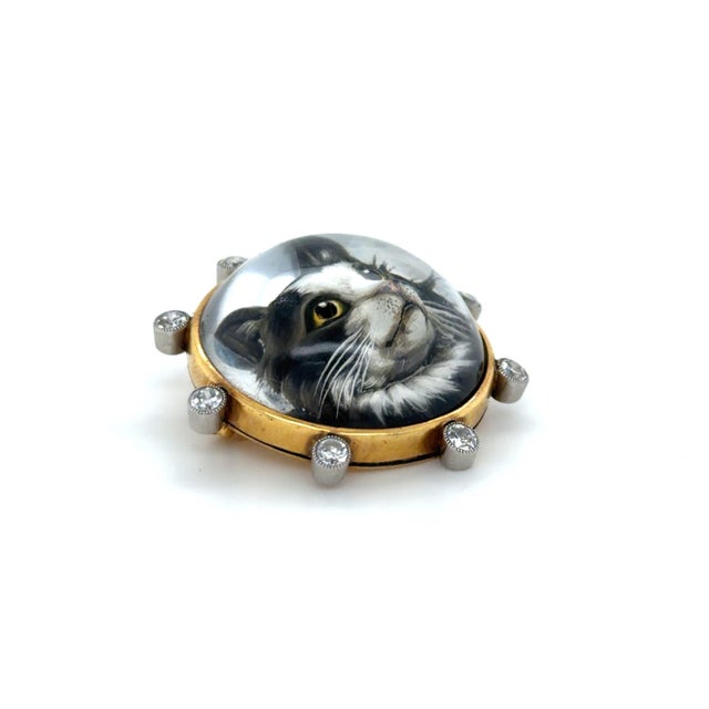 1900-1909 Belle Epoque Essex Crystal and Diamond Cat Brooch For Sale - Image 4 of 7