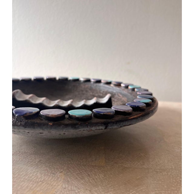 A monumental mid century modern ceramic ashtray by Aldo Londi for Bitossi, Italy circa 1960s. Tones of pewter, turquoise,...