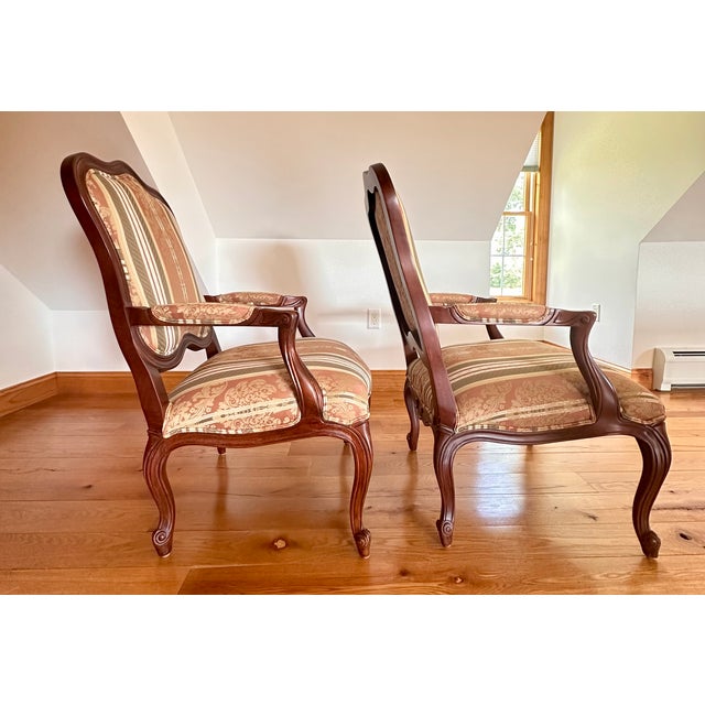 Wood **Pair of Ethan Allen Avignon French\-Style Upholstered Armchairs** For Sale - Image 7 of 7