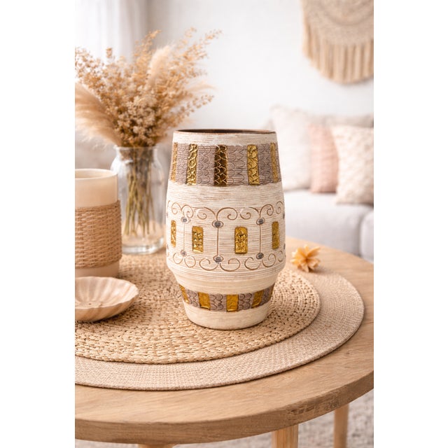 Cylindrical ceramic vase produced by the Italian manufacturer Fratelli Fanciullacci in Tuscany, circa 1960. This piece...