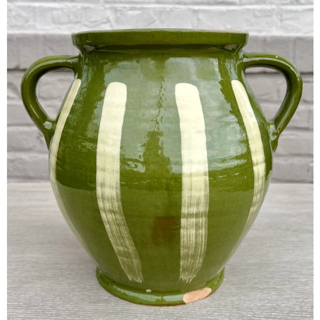 Rustic Late 20th Century Green Glazed Earthenware Vessel For Sale - Image 3 of 8