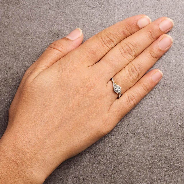 14K Yellow Gold Plated .925 Sterling Silver 1/4 Cttw Diamond Bypass and Halo Promise Ring (I-J Color, I3 Clarity) - Ring Size 12 For Sale In New York - Image 6 of 7