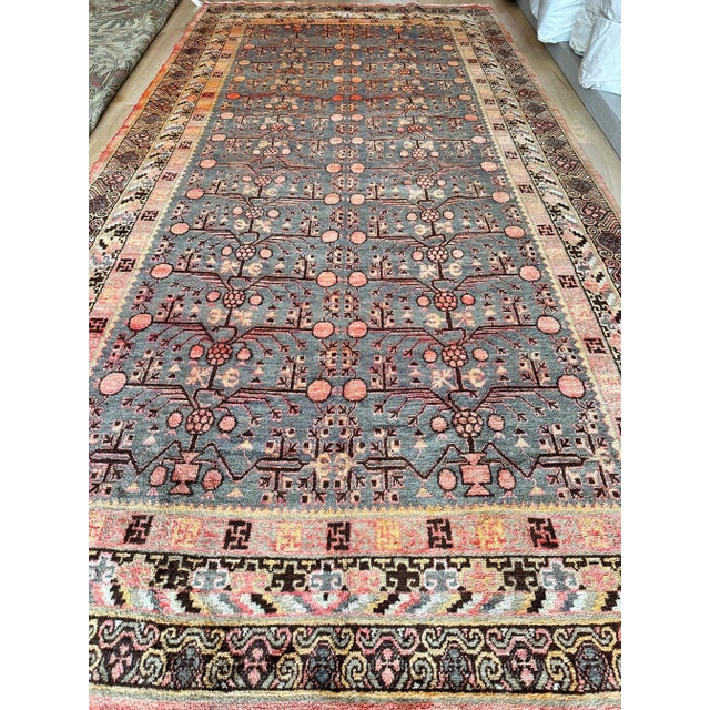 Beige Vintage Khotan Rug, Handmade Oriental Rug, Soft shrimp, Beige, Brown, Blue-Gray For Sale - Image 8 of 9