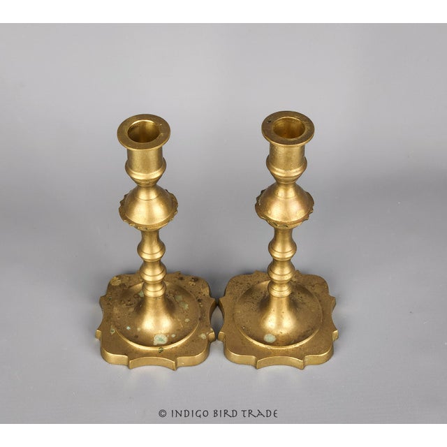 19th Century Antique French Brass Candlestick Holders Set of 2 For Sale - Image 5 of 6