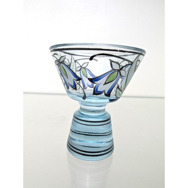 Blue Vintage Art Deco Carafe with Glasses in Hand-Painted Crystal Glass, 1930, Set of 5 For Sale - Image 8 of 17